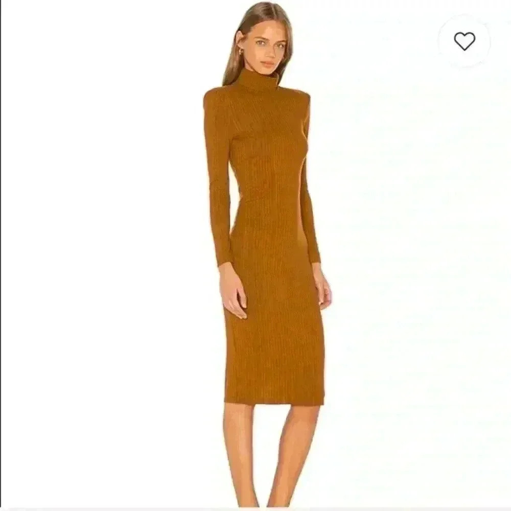 LPA Jovie Long Sleeve Midi Dress in Rust Size S